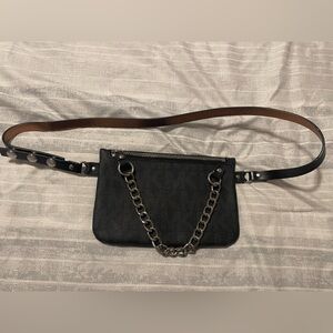 Michael Kors Black Leather hip pack Chain Strap Bag